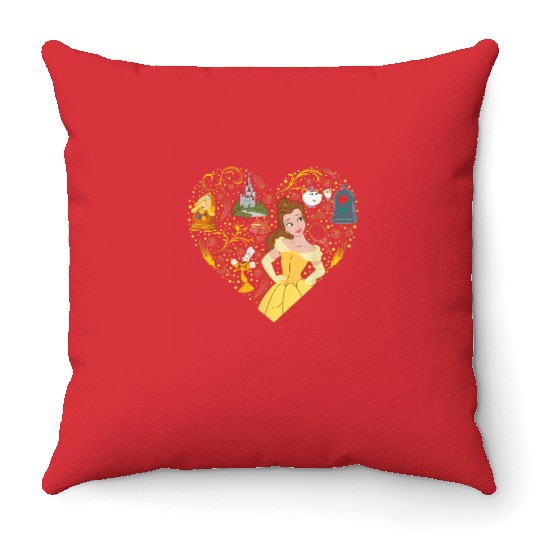 Disney Princess Belle Collage Heart Throw Pillows