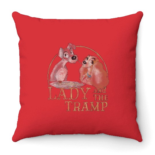 Disneyss The Lady And The Tramp Eating Spaghetti Throw Pillows