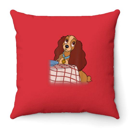Disneyss Lady And The Tramp Iconic Spaghetti Scene Lady Side Throw Pillows