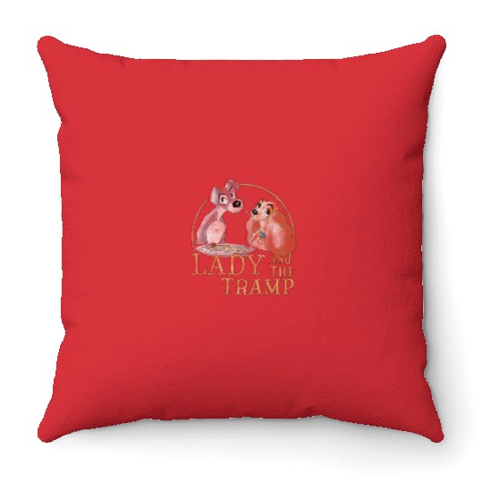 Disneyss The Lady And The Tramp Eating Spaghetti Throw Pillows