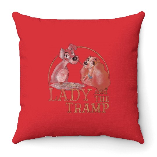 Disneyss The Lady And The Tramp Eating Spaghetti Throw Pillows