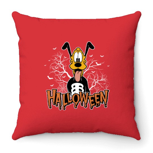 Pluto Skeleton Throw Pillows, Halloween Throw Pillows, Funny Skeleton Throw Pillows, Disney Pluto Throw Pillows, Disney Skeleton Throw Pillows