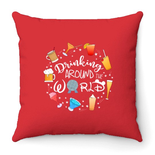 Drinking Around the World Throw Pillows, Disney Drinks Throw Pillows, World Traveler Throw Pillows