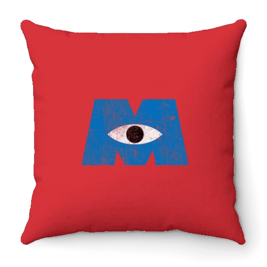 Disney Pixars Monsters Inc Distressed Cyclops Blue Logo Throw Pillows