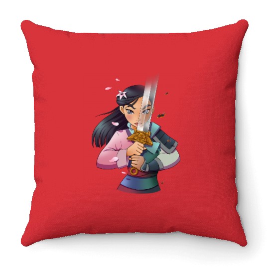 Disney Mulan Anime Half Girl Half Warrior Graphic Throw Pillows