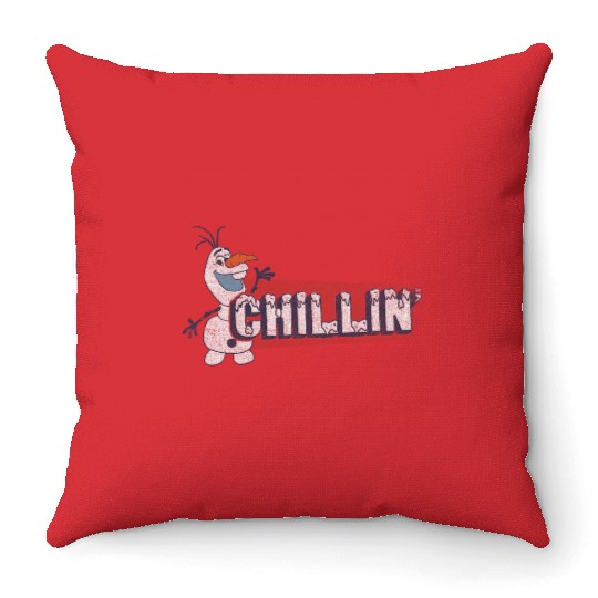 disney frozens Olaf Chillin Red Block Text Throw Pillows