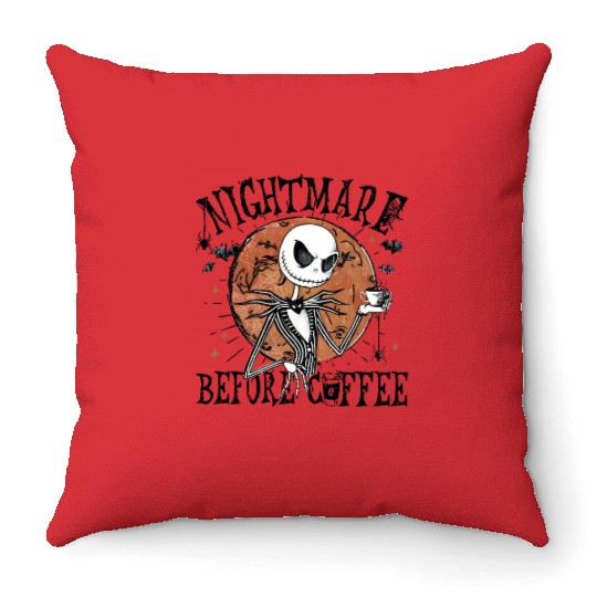 Jack Skellington Nightmare Before Coffee Throw Pillows, Disney Halloween Throw Pillows