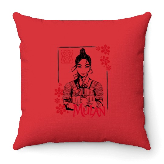 Disney Mulan Live Action Mulan Floral Ink Portrait Throw Pillows