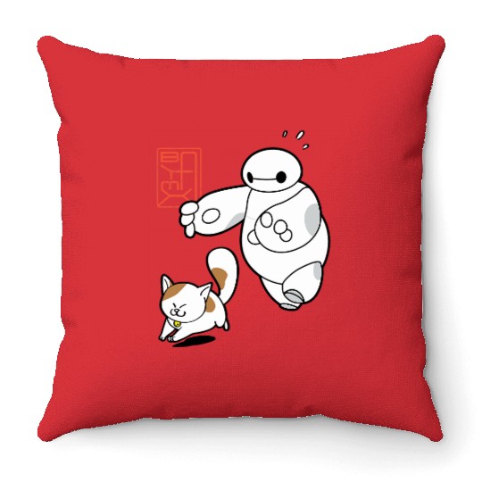 Disney Big Hero 6 Baymax Chasing Mochi Cute Shot Throw Pillows