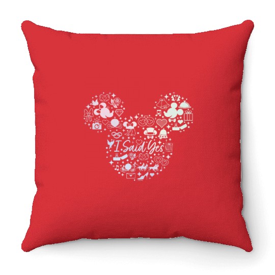 Disney I Said Yes Engagement Proposal Mickey Head Icon Throw Pillows