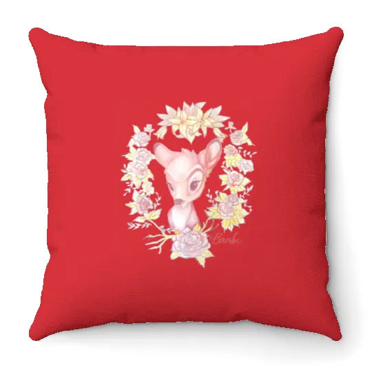 Disney Easter Bambi Floral Watercolor Portrait Premium Throw Pillows