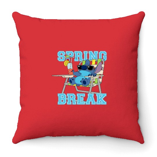 Disney Stitch Beach Chair Chill Spring Break Throw Pillows