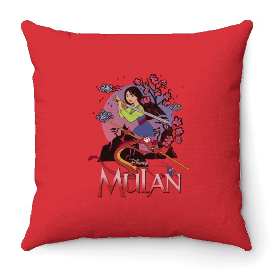 Disney Mulan And Mushu Collage Portrait Logo Throw Pillows