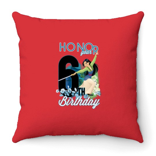 Disney Mulan Portrait Honor Your 6th Birthday Throw Pillows