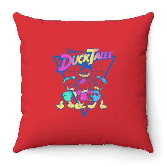 Disney DuckTales Vintagess Neon Outlines Group Shot Distressed Throw Pillows