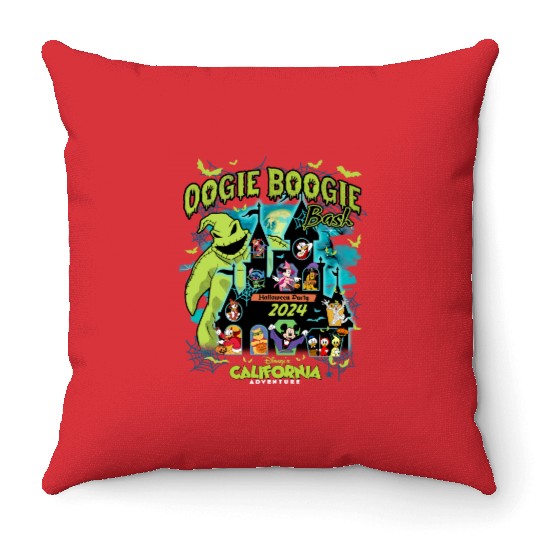 Vintage Oogie Boogie Bash 2024 Halloween Disney castle Throw Pillows, Mickey & friends