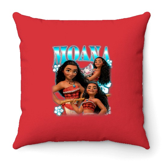 Disney Moana Cute Pua And Moana Bravess Pose Collage Throw Pillows