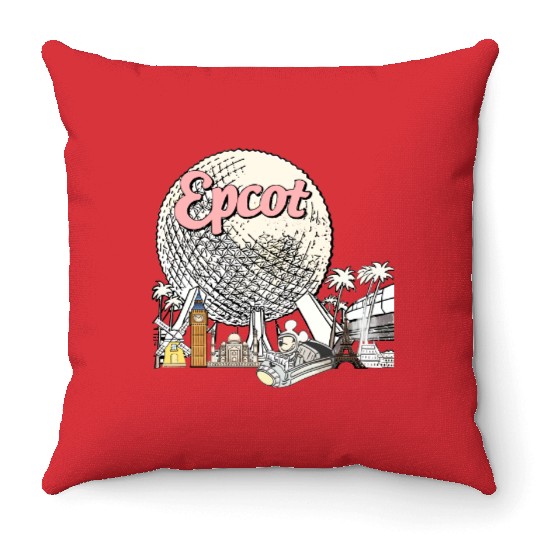 Disney Epcot  Throw Pillows, Epcot World Tour Throw Pillows, Epcot Center 1982 Throw Pillows