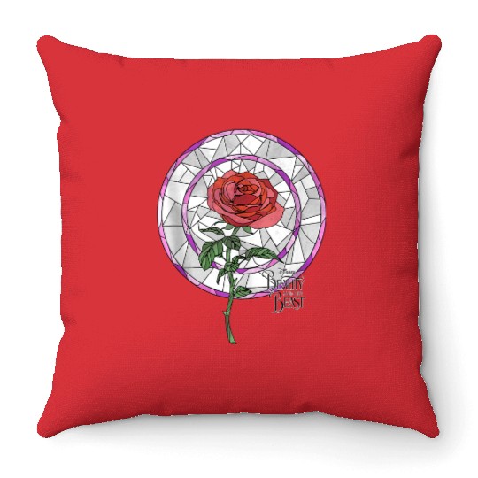 Disneyss Beauty And The Beast Stained Glass Rose Throw Pillows