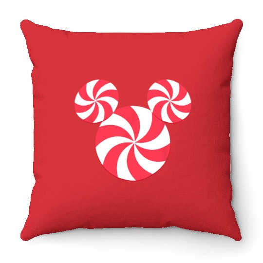 Disney Mickey Mouse Icon Christmas Peppermint Candy Holiday Throw Pillows