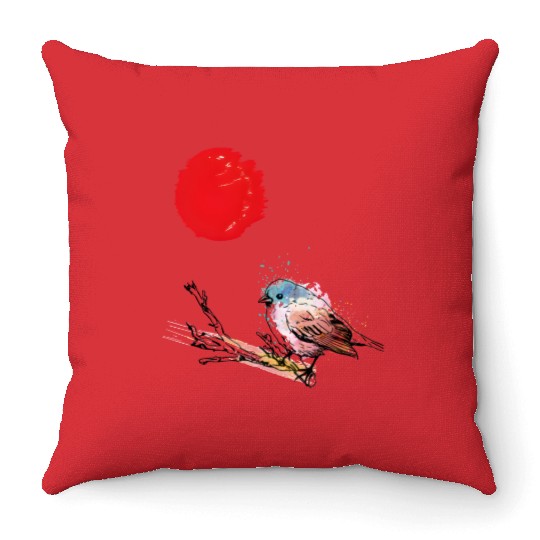 Murakami Birds Red Moon Japenese Throw Pillows