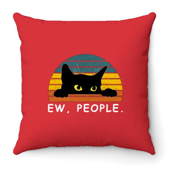 Black Cat Throw Pillows Funny Ew People Cat Lovers Throw Pillows