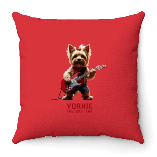 Yorkie the Rockstar Throw Pillows