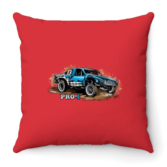 Pro4 Race Truck Blue Throw Pillows