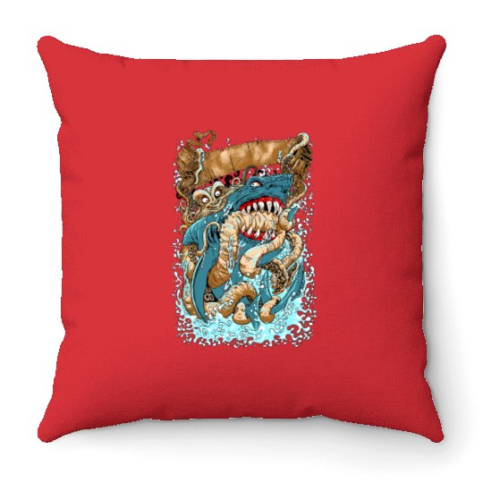 OCTOPUS v SHARK Throw Pillows