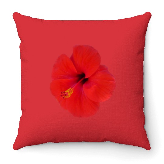 red hibiscus Throw Pillows
