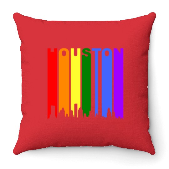 Houston Texas Rainbow Skyline LGBT Gay Pride Throw Pillows