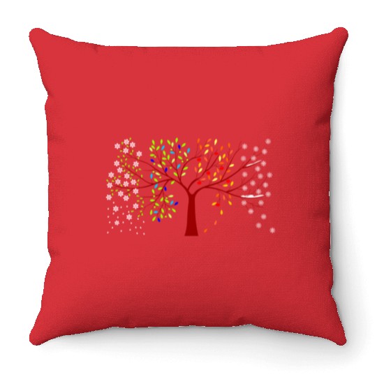 four seasons tree Throw Pillows