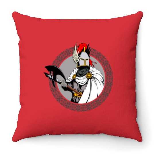 ancient warrior Sparta ax helmet raincoat pattern Throw Pillows