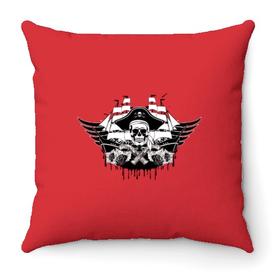 Cool pirate ship with skull Throw Pillows
