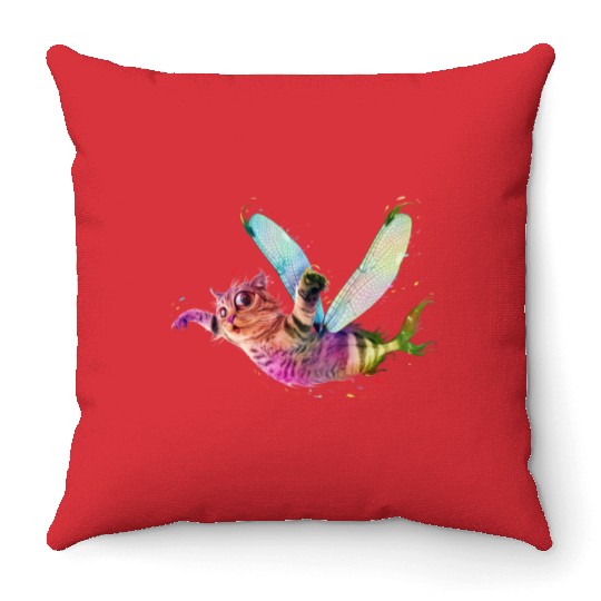 Psychedelic flying catfish Throw Pillows