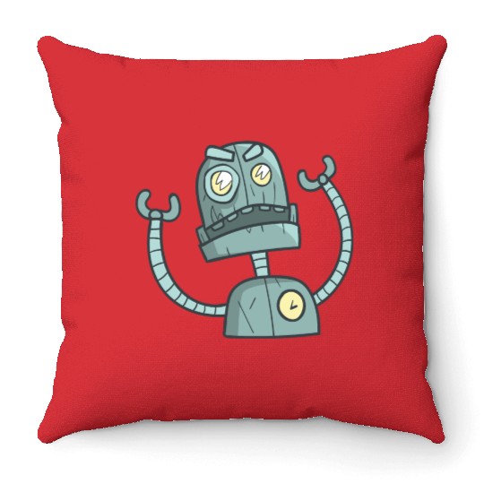 Angry robot Throw Pillows