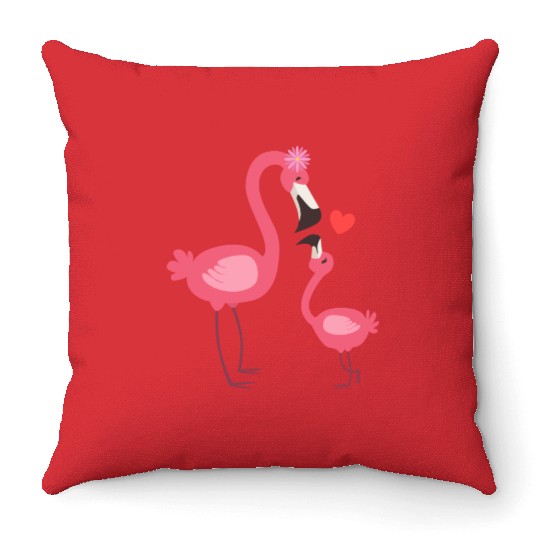 flamingo family Throw Pillows
