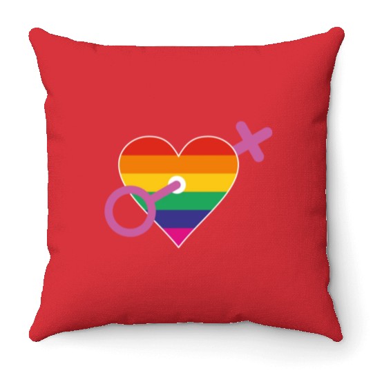 Rainbow heart female Throw Pillows