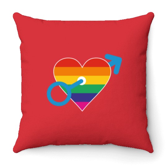 Rainbow heart male Throw Pillows
