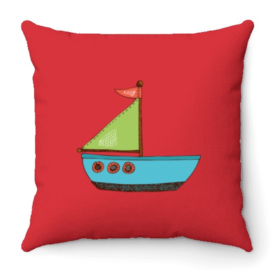 sailing boat Throw Pillows