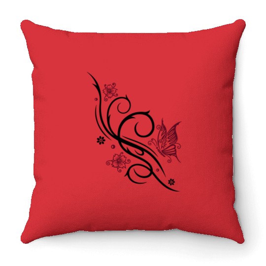 Cherry Blossoms with Butterfly Ornament Throw Pillows
