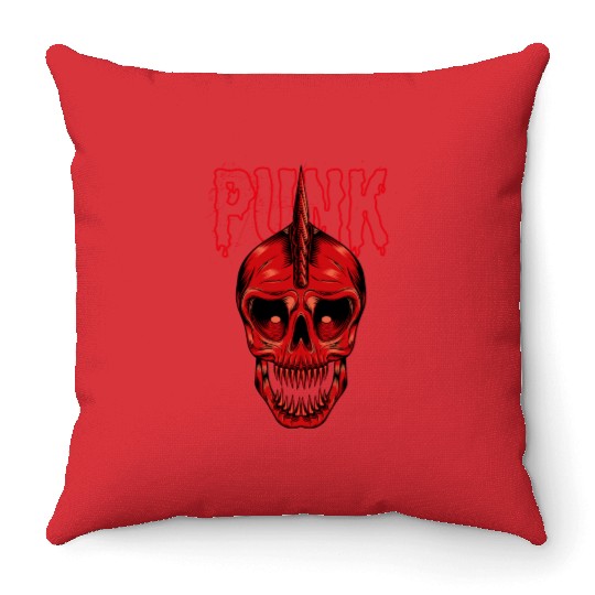 punk skull Throw Pillows