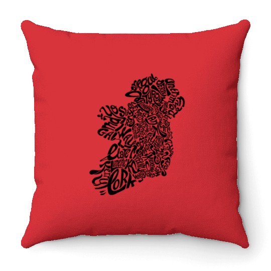 Ireland Typography Map Throw Pillows