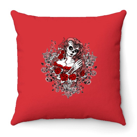 Santa Muerte Holy Woman Skull Mexico Dead Saint Throw Pillows