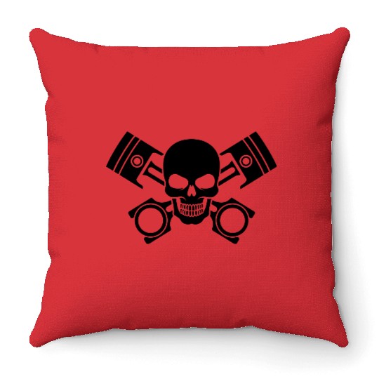 skull pistons Throw Pillows
