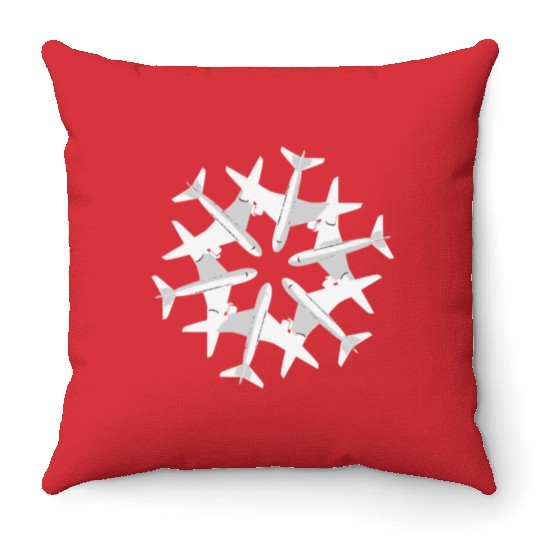 Airplane Snowflake Christmas Throw Pillows