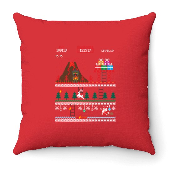Santa vs Krampus: Merry 8-bit Christmas Throw Pillows