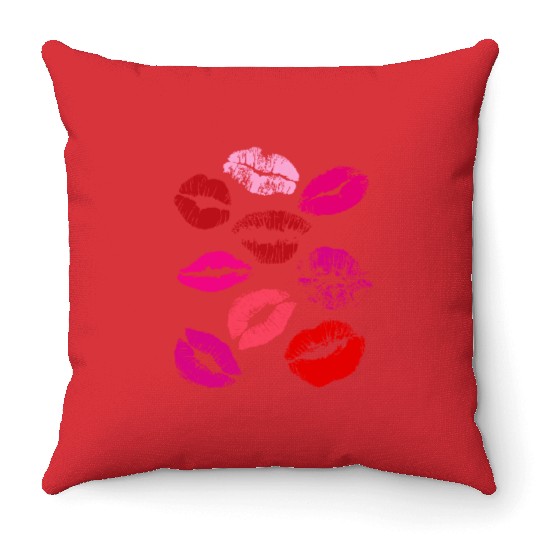 Beautiful Hot Pink Red Lips Lipstick Kiss Throw Pillows