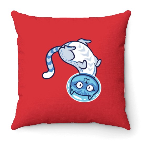 Space cat Throw Pillows
