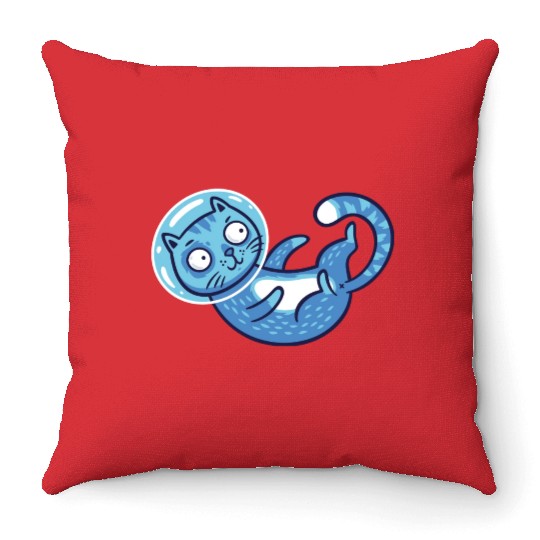 Space cat Throw Pillows